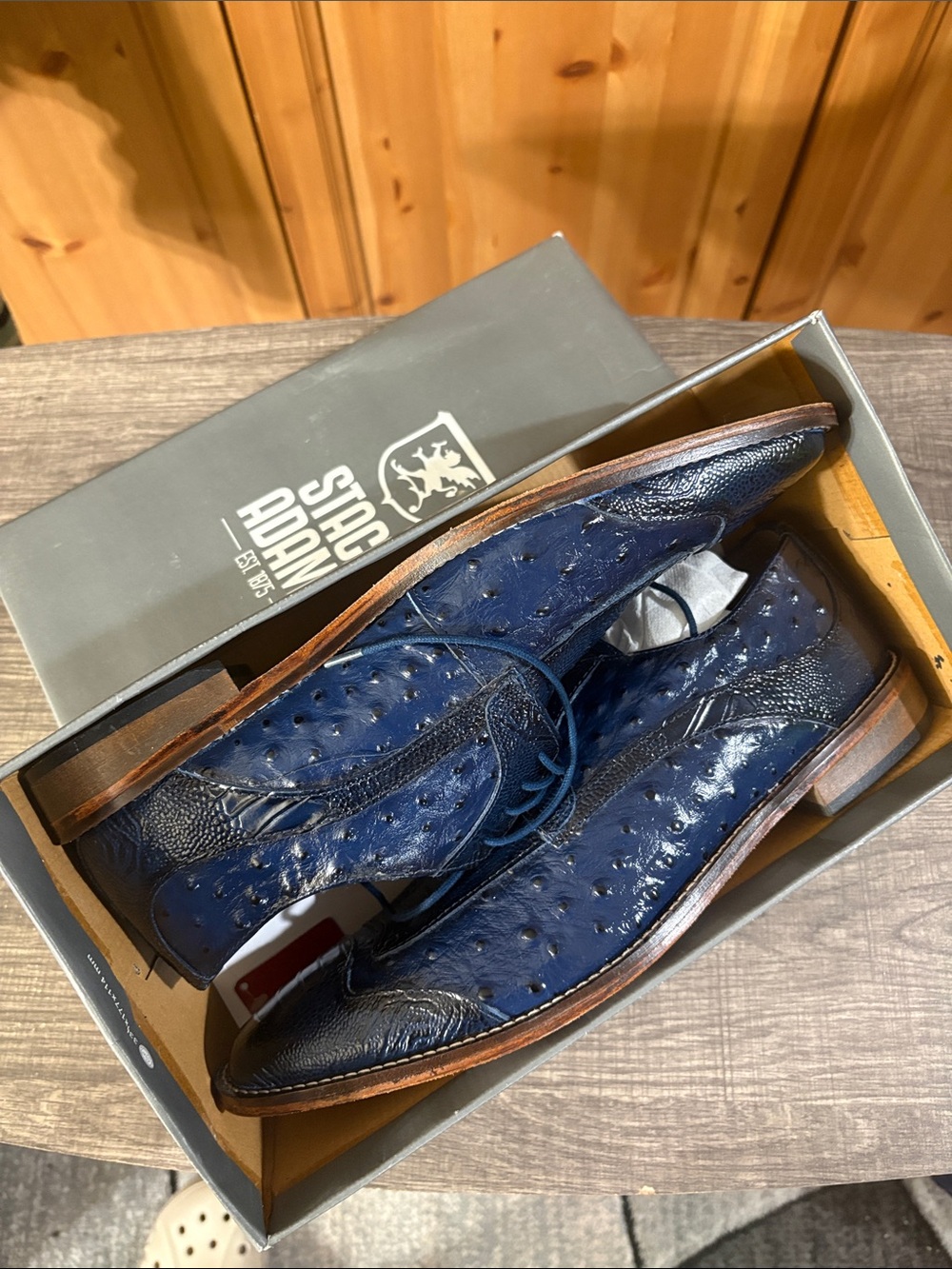 Stacy Adams Navy Ostrich-Texture Lace-Up Dress Oxfords